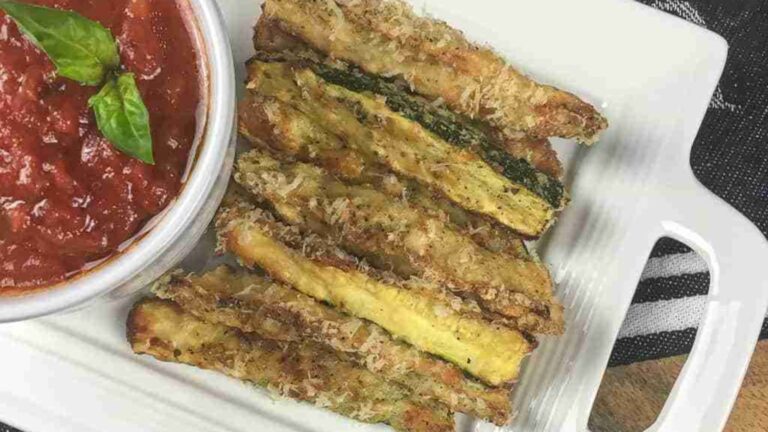 Crispy Baked Parmesan Zucchini Fries with Almond Flour Breading