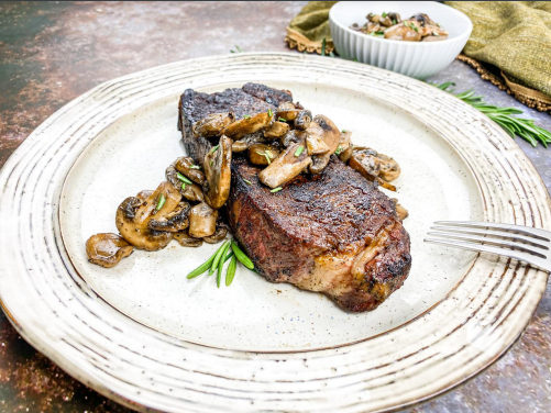 Seared Strip Steak with Sauteed Mushrooms