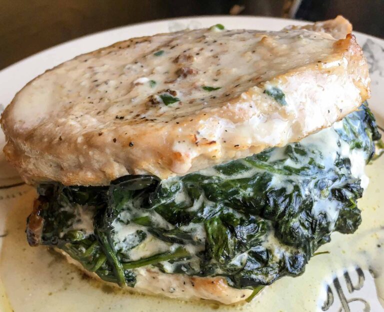 Creamed Spinach Stuffed Pork Chops