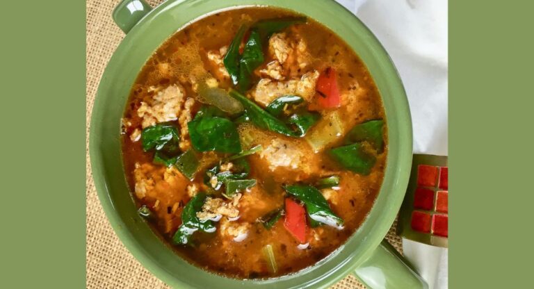 Hearty Sausage Soup with Peppers and Spinach