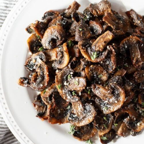 Air fried mushrooms on a plate.