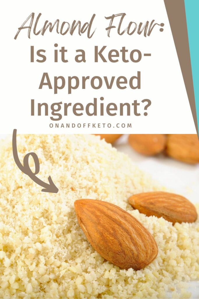 A mound of almond flour with whole almonds on top alongside the question: "Almond Flour: Is this a Keto-Approved Ingredient?.